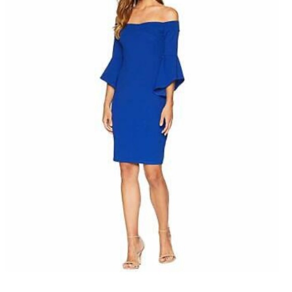 calvin klein blue off the shoulder dress
